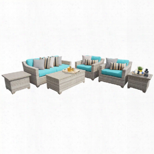 Tkc Fairmont 7 Piece Patio Wicker Sofa Set In Turquoise