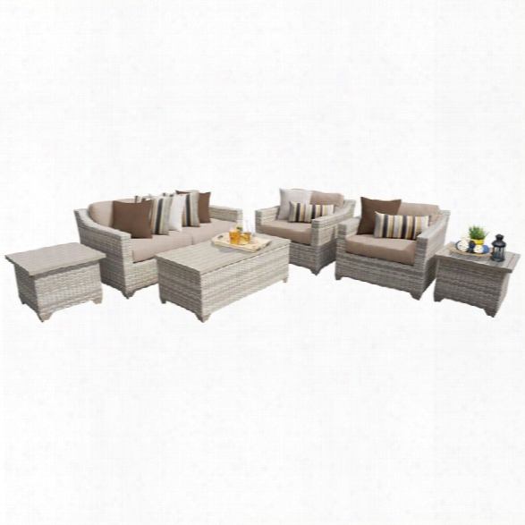 Tkc Fairmont 7 Piece Patio Wicker Sofa Set In Wheat