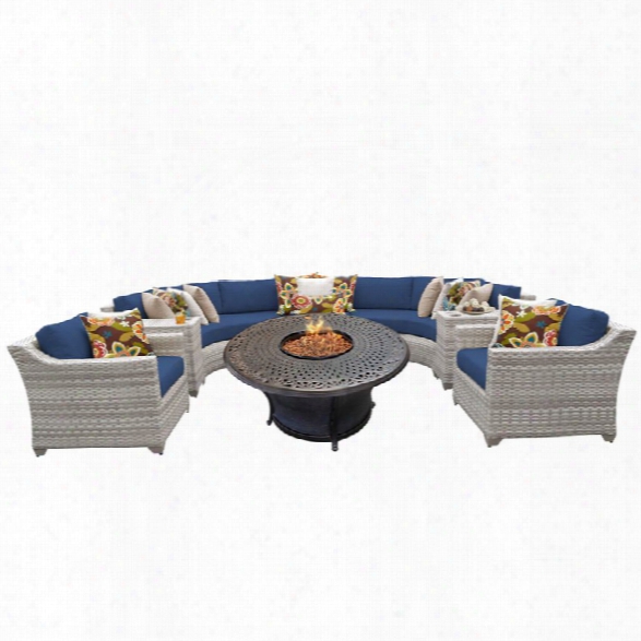 Tkc Fairmont 8 Piece Patio Wicker Fire Pit Sofa Set In Navy