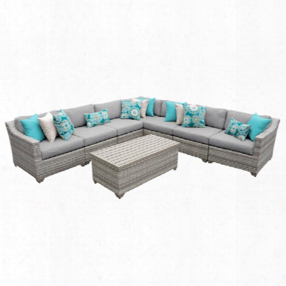 Tkc Fairmont 8 Piece Patio Wicker Sectional Set In Gray