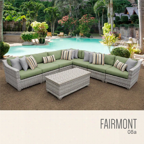 Tkc Fairmont 8 Piece Patio Wicker Sectional Set In Green