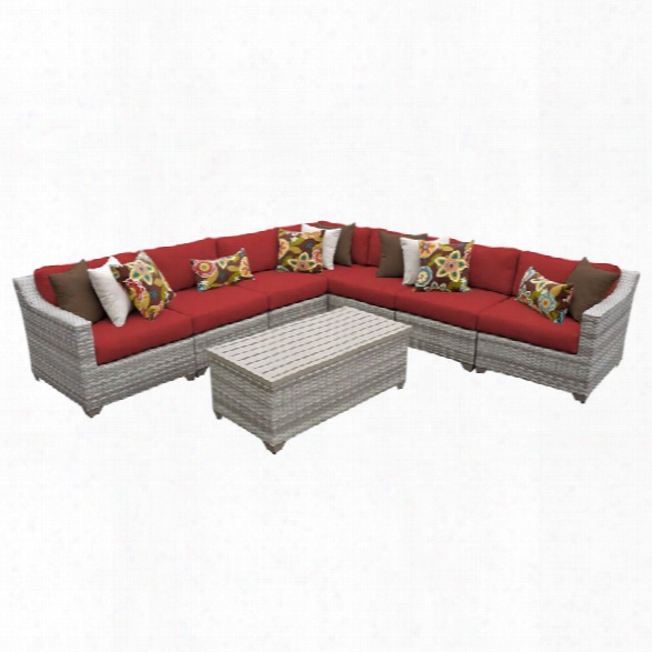 Tkc Fairmont 8 Piece Patio Wicker Sectional Set In Red