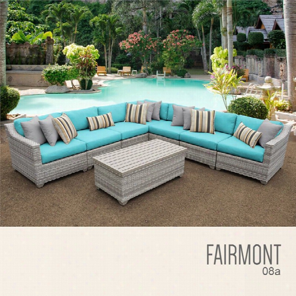 Tkc Fairmont 8 Piece Patio Wicker Sectional Set In Turquoise