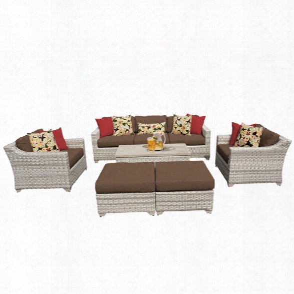 Tkc Fairmont 8 Piece Patio Wicker Sofa Set In Dark Brown