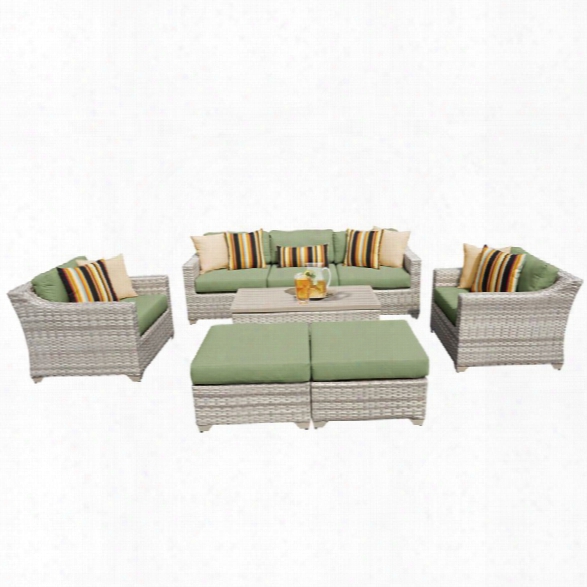 Tkc Fairmont 8 Piece Patio Wicker Sofa Set In Green