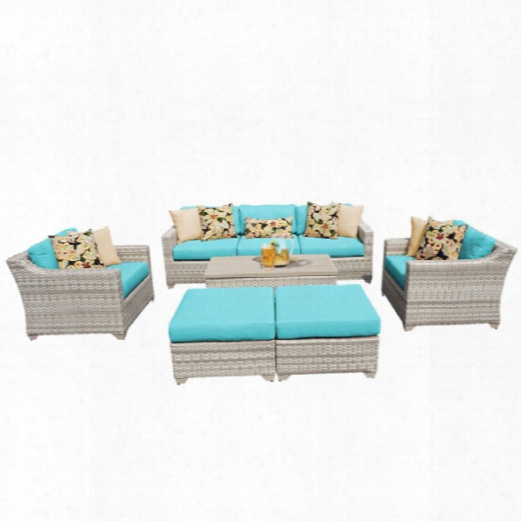 Tkc Fairmont 8 Piece Patio Wicker Sofa Set In Turquoise