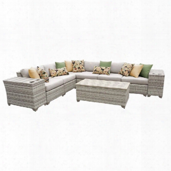 Tkc Fairmont 9 Piece Patio Wicker Sectional Set In Beige