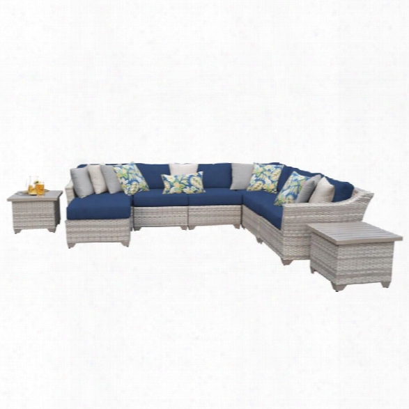 Tkc Fairmont 9 Piece Patio Wicker Sectional Set In Navy