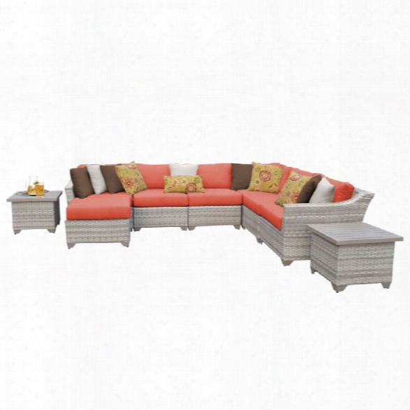 Tkc Fairmont 9 Piece Patio Wicker Sectional Set In Orange