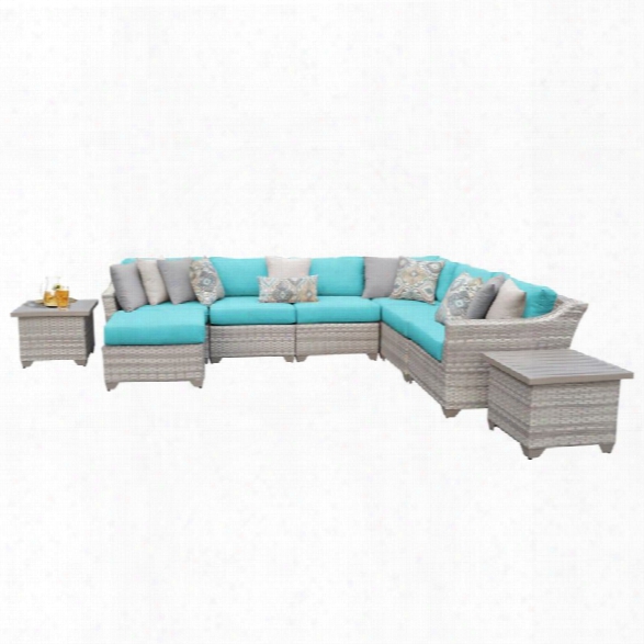 Tkc Fairmont 9 Piece Patio Wicker Sectional Set In Turquoise