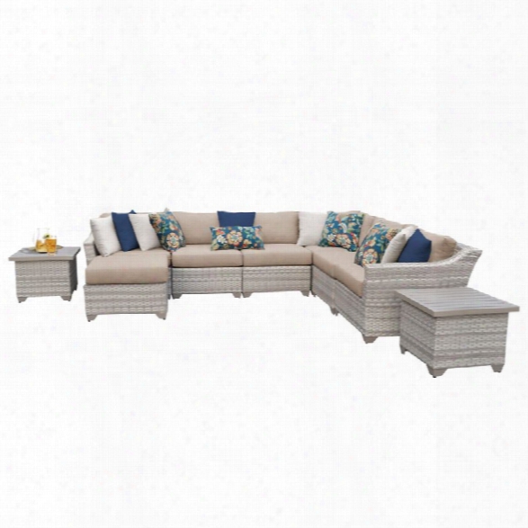 Tkc Fairmont 9 Piece Patio Wicker Sectional Set In Wheat