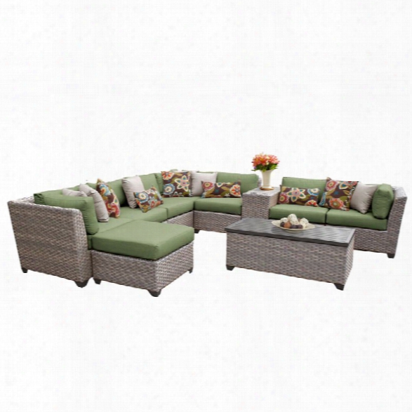 Tkc Florence 10 Piece Patio Wicker Sectional Set In Green