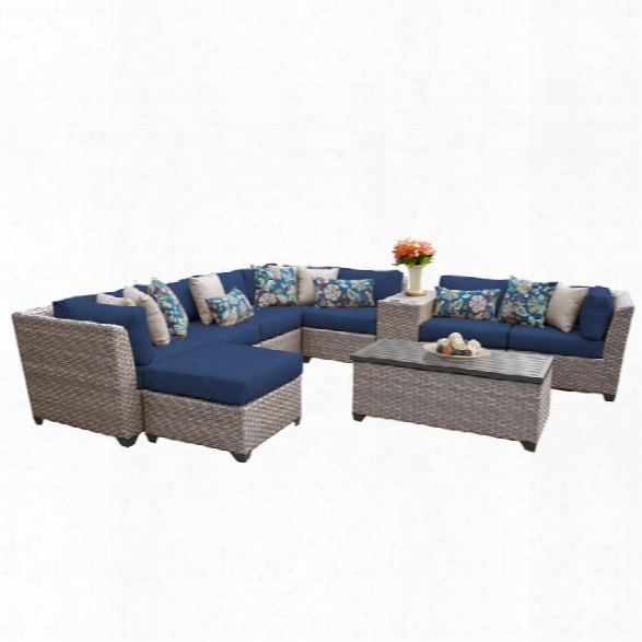 Tkc Florence 10 Piece Patio Wicker Sectional Set In Navy