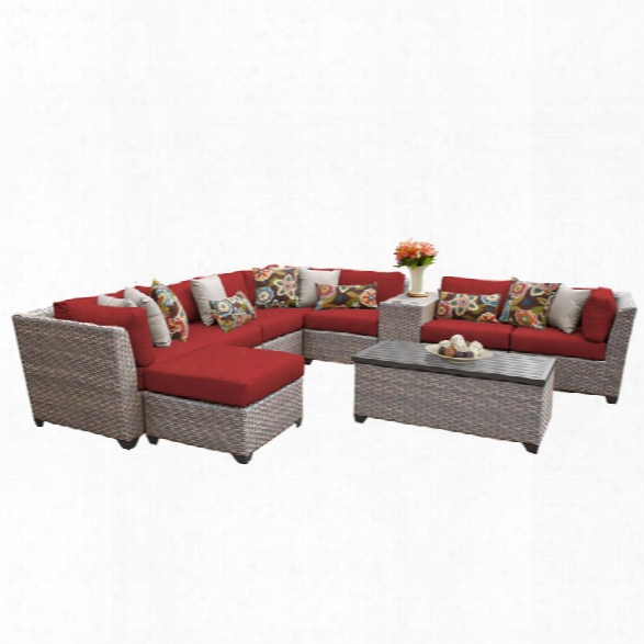 Tkc Florence 10 Piece Patio Wicker Sectional Set In Red