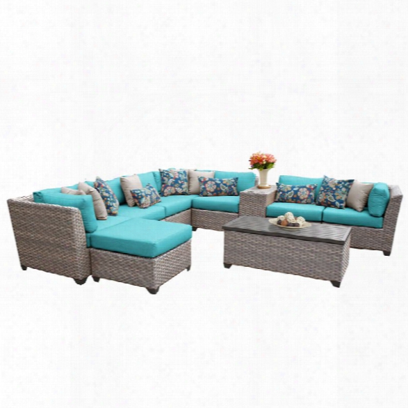 Tkc Florence 10 Piece Patio Wicker Sectional Set In Turquoise