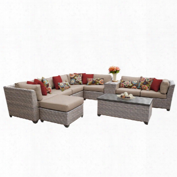 Tkc Florence 10 Piece Patio Wicker Sectional Set In Wheat