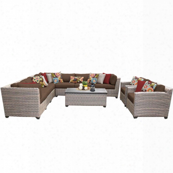 Tkc Florence 10 Piece Patio Wicker Sofa Set In Dark Brown