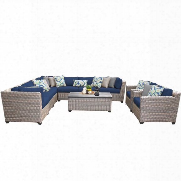 Tkc Florence 10 Piece Patio Wicker Sofa Set In Navy