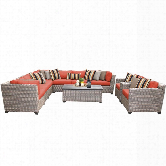 Tkc Florence 10 Piece Patio Wicker Sofa Set In Orange