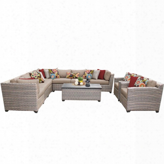 Tkc Florence 10 Piece Patio Wicker Sofa Set In Wheat