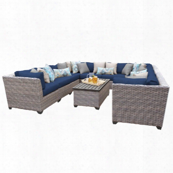 Tkc Florence 11 Piece Patio Wicker Sectional Set In Navy