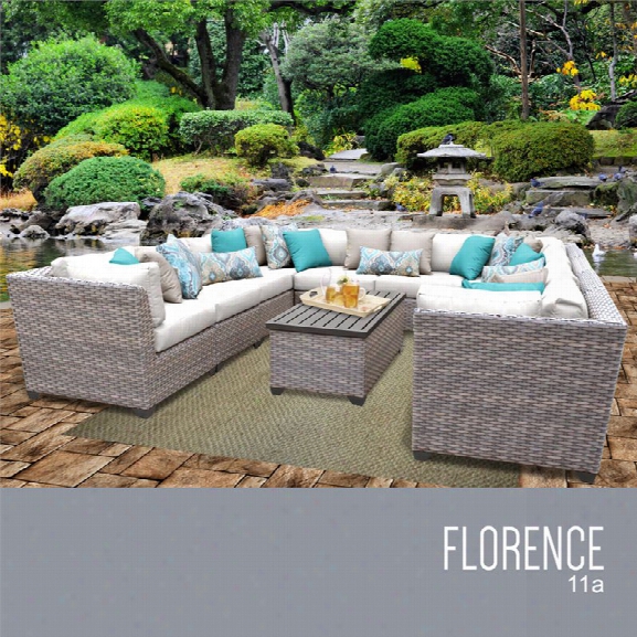 Tkc Florence 11 Piece Patio Wicker Sectional Set In White