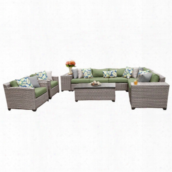 Tkc Florence 11 Piece Patio Wicker Sofa Set In Green