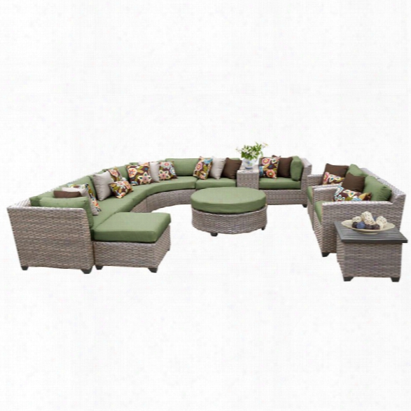 Tkc Florence 12 Piece Patio Wicker Sofa Set In Green