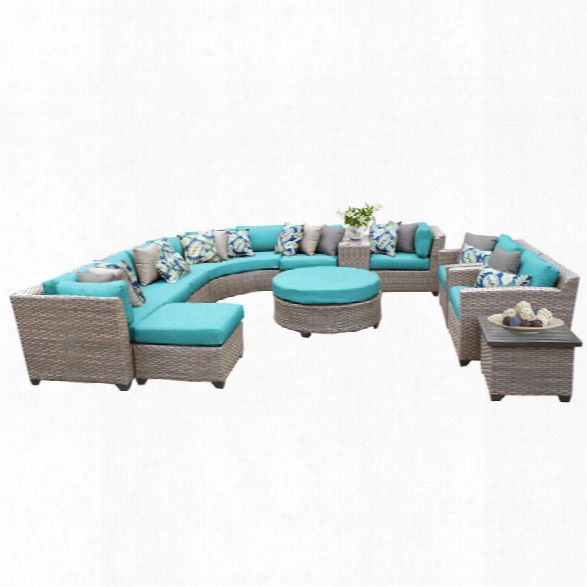 Tkc Florence 12 Piece Patio Wicker Sofa Set In Turquoise