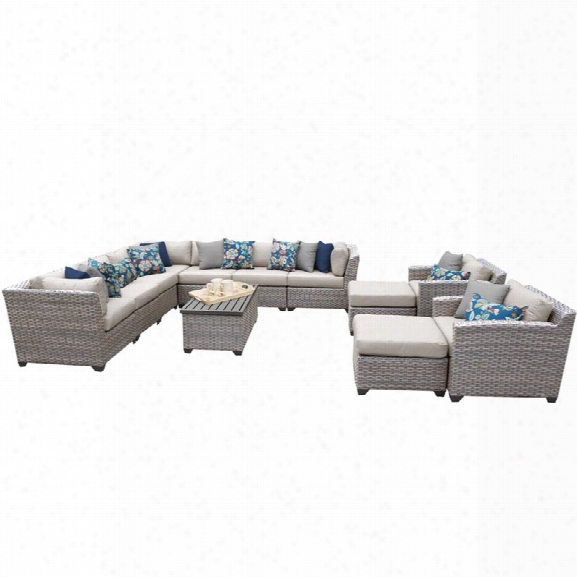 Tkc Florence 13 Piece Patio Wicker Sofa Set In Beige