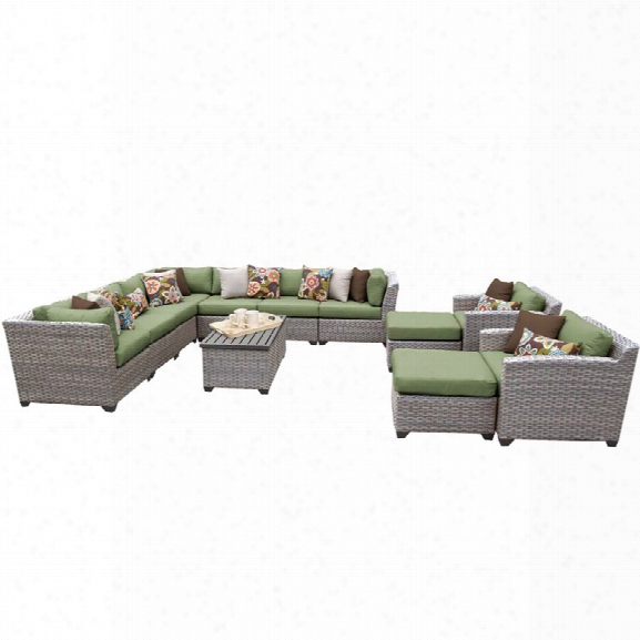 Tkc Florence 13 Piece Patio Wicker Sofa Set In Green