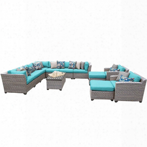 Tkc Florence 13 Piece Patio Wicker Sofa Set In Turquoise