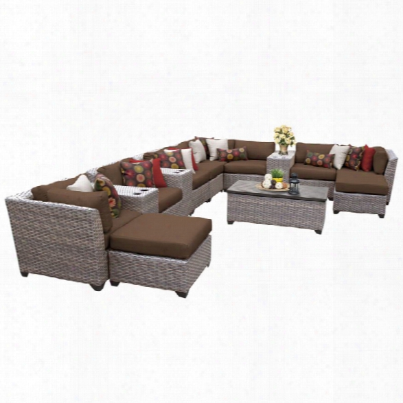 Tkc Florence 14 Piece Patio Wicker Sectional Set In Dark Brown