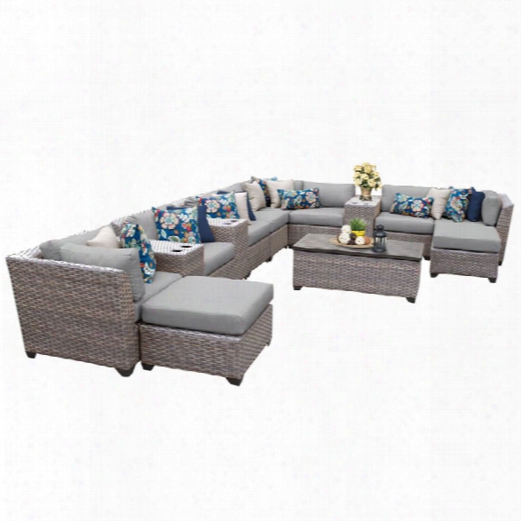 Tkc Florence 14 Piece Patio Wicker Sectional Set In Gray