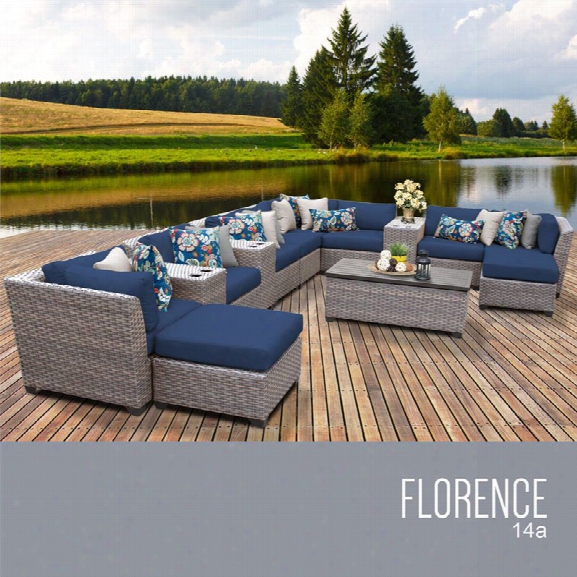 Tkc Florence 14 Piece Patio Wicker Sectional Set In Navy