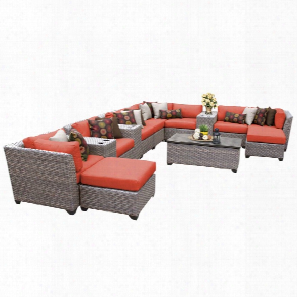 Tkc Florence 14 Piece Patio Wicker Sectional Set In Orange