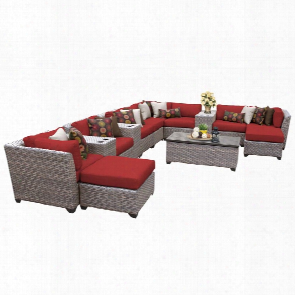 Tkc Florence 14 Piece Patio Wicker Sectional Set In Red