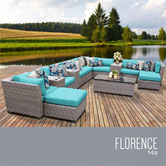 Tkc Florence 14 Piece Patio Wicker Sectional Set In Turquoise