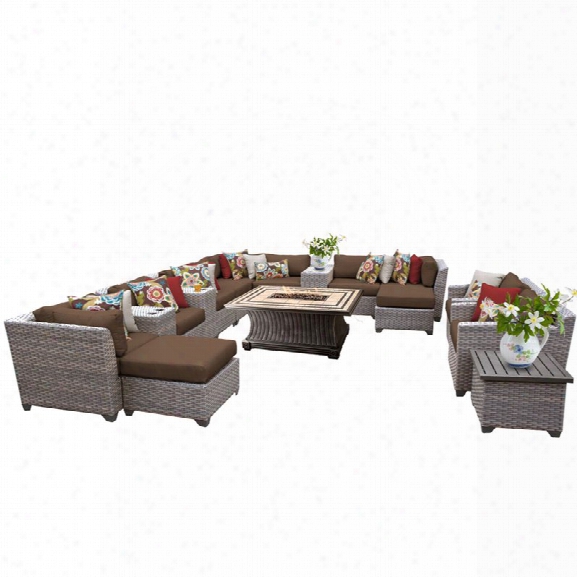 Tkc Florence 17 Piece Patio Wicker Fire Pit Sofa Set In Dark Brown