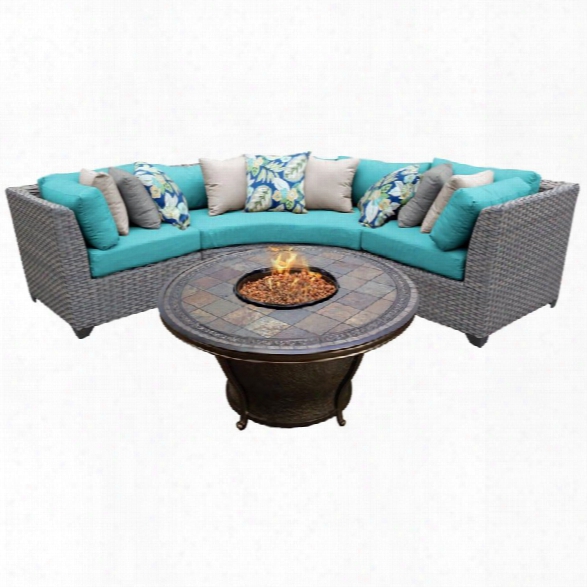 Tkc Florence 4 Piece Patio Wicker Fire Pit Sectional Set In Turquoise