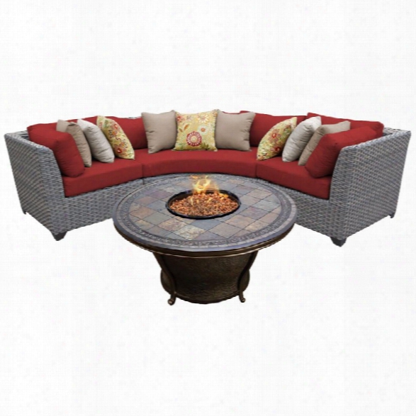 Tkc Florence 4 Piece Patio Wicker Fire Pit Sectional Set In Red