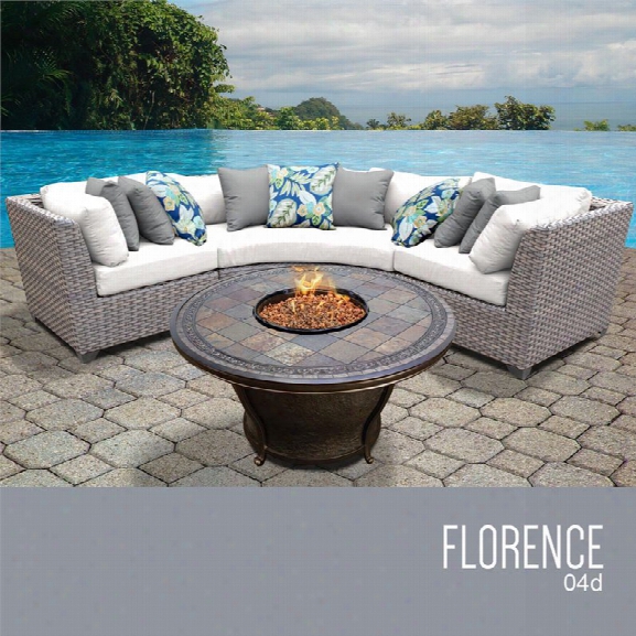 Tkc Florence 4 Piece Patio Wicker Fire Pit Sectional  Set In White