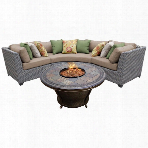 Tkc Florence4 Piece Patio Wicker Fire Pit Sectional Set In Wheat