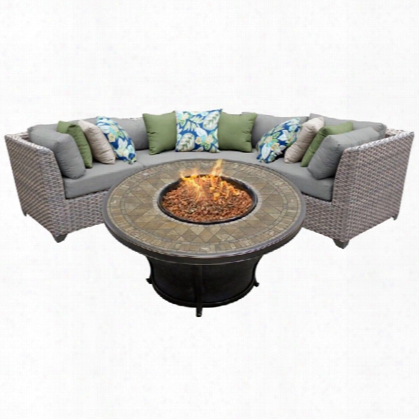 Tkc Florence 4 Piece Patio Wicker Fire Pit Sectional Set In Gray