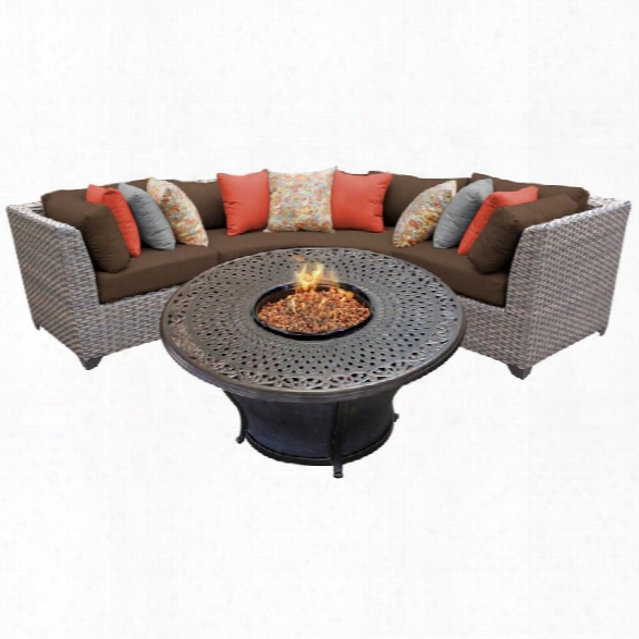 Tkc Florence 4 Piece Patio Wicker Fire Pit Sectional Set In Dark Brown