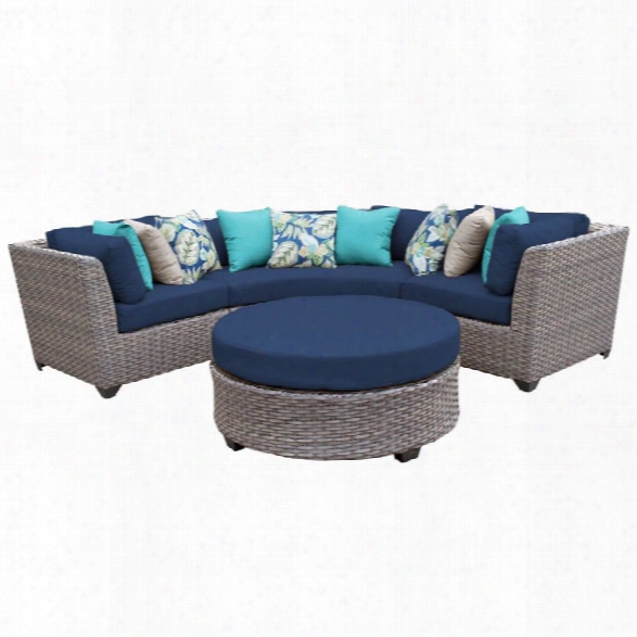 Tkc Florence 4 Piece Patio Wicker Sectional Set In Navy