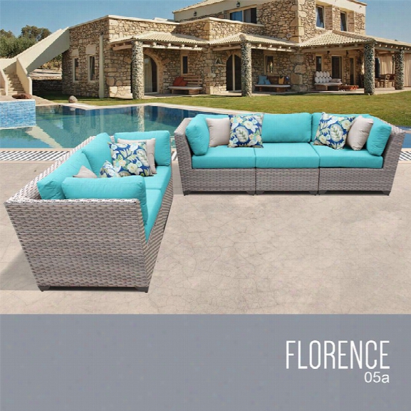 Tkc Florence 5 Piece Patio Wicker Sofa Set In Turquoise