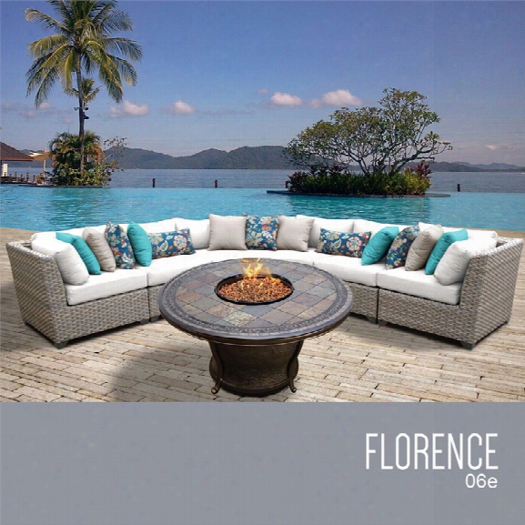Tkc Florence 6 Piece Patio Wicker Fire Pit Sectional Set In White