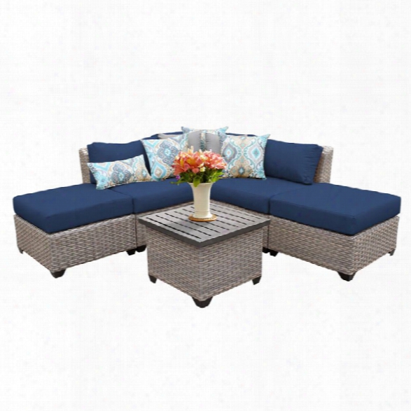 Tkc Florence 6 Piece Patio Wickre Sectional Set In Navy