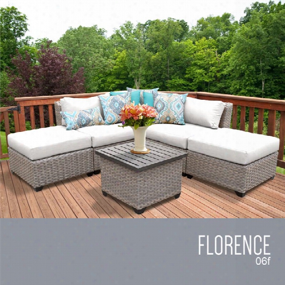 Tkc Florence 6 Piece Patio Wicker Sectional Set In White